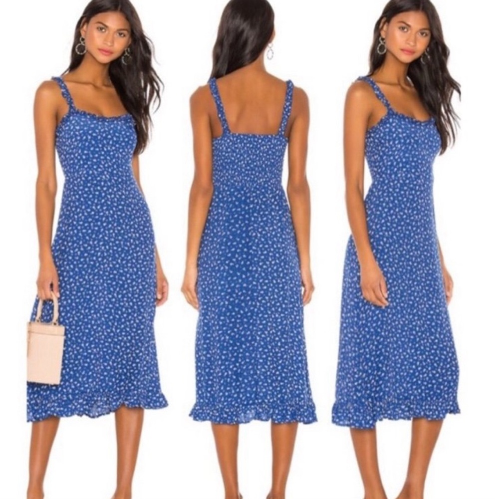 Faithful the Brand Blue Noemie ruffle slip dress XS (Lulus)